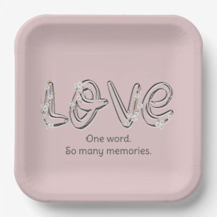 Anniversary Almond Blossom Love Text Paper Plate
