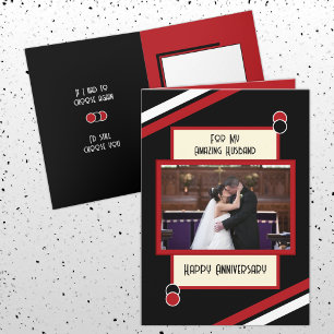 Anniversary amazing husband black red photo card