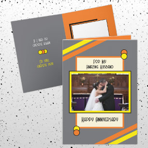 Anniversary amazing husband grey orange photo card