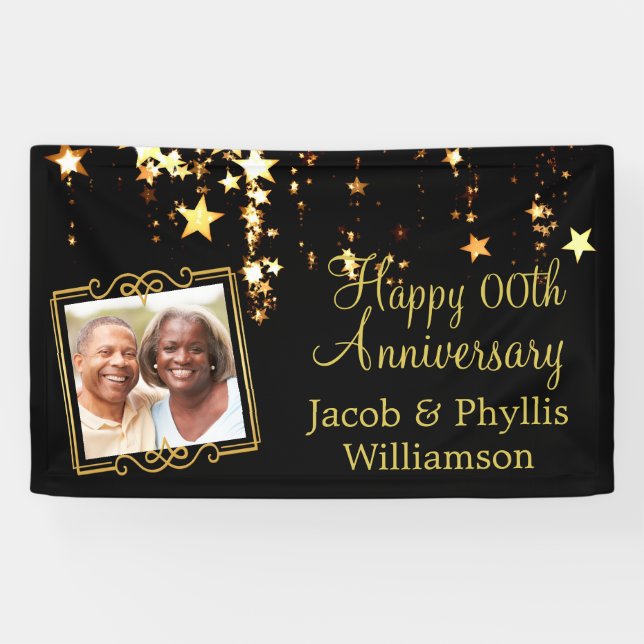 Anniversary | ANY Year | Black and Gold Photo Banner (Horizontal)