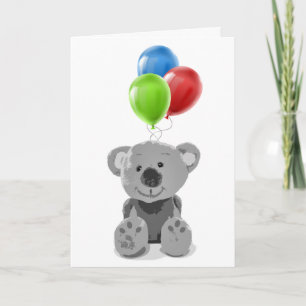 Anniversary Balloons Romantic Cute Teddy Bear Holiday Card