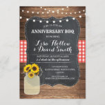 Anniversary BBQ Red Check Chalk Jar Sunflower Invitation<br><div class="desc">Change the text to suit your Anniversary. Sunflower Invite. Back print included</div>