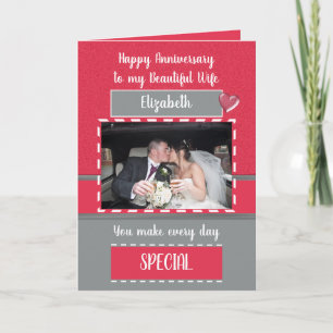 Anniversary beautiful wife red grey photo card