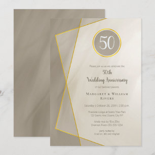 anniversary birthday 50th antique grey gold frame invitation
