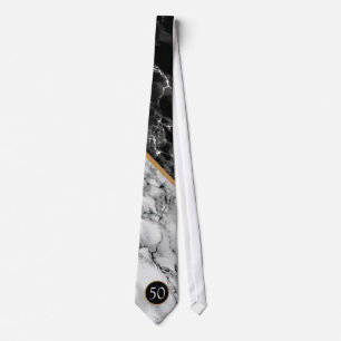 Anniversary Birthday Neck Tie - Black White Marble
