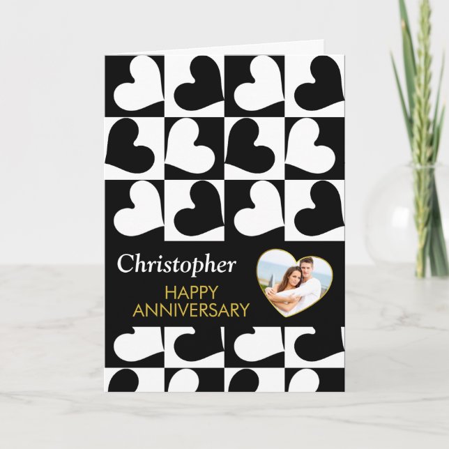 Anniversary Black Gold Heart Photo Template (Front)