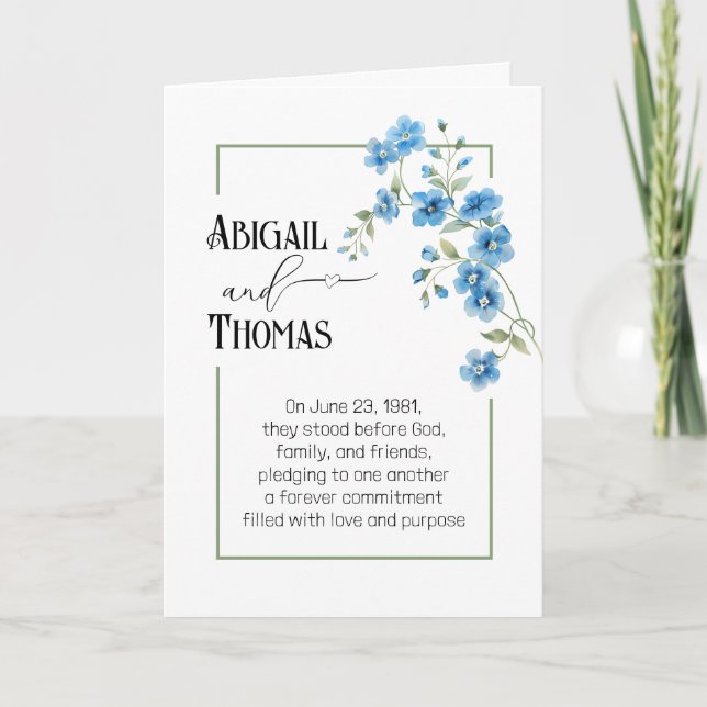 Anniversary Blue Flower Bouquet  Card (Front)