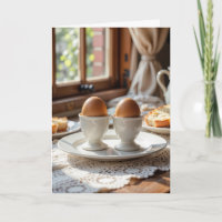 Anniversary Breakfast Brown Eggs In Egg Cups
