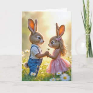 Anniversary Bunny Romance In a Daisy Field Card