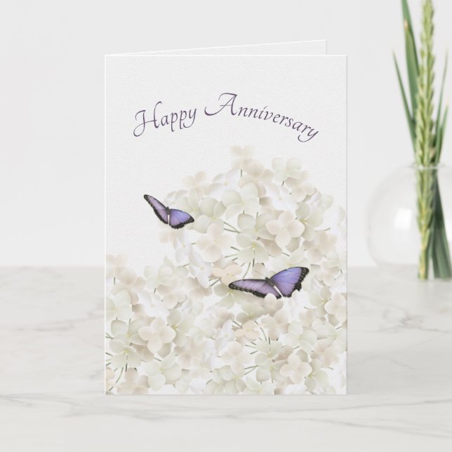 Anniversary Butterflies on White Hydrangea Card (Front)