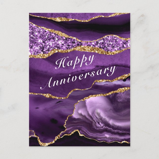 Anniversary Card Agate Purple Violet Glitter Gold (Front)