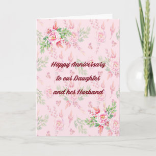 Anniversary Card Daughter & Husband Pink Flowers