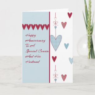 Anniversary Card for Cousin & Her Husband Hearts