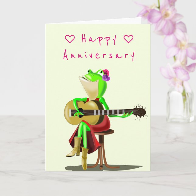 Anniversary Card Romantic Frog with Guitar - Funny (Orchid)
