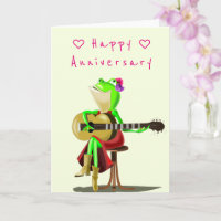 Anniversary Card Romantic Frog with Guitar - Funny