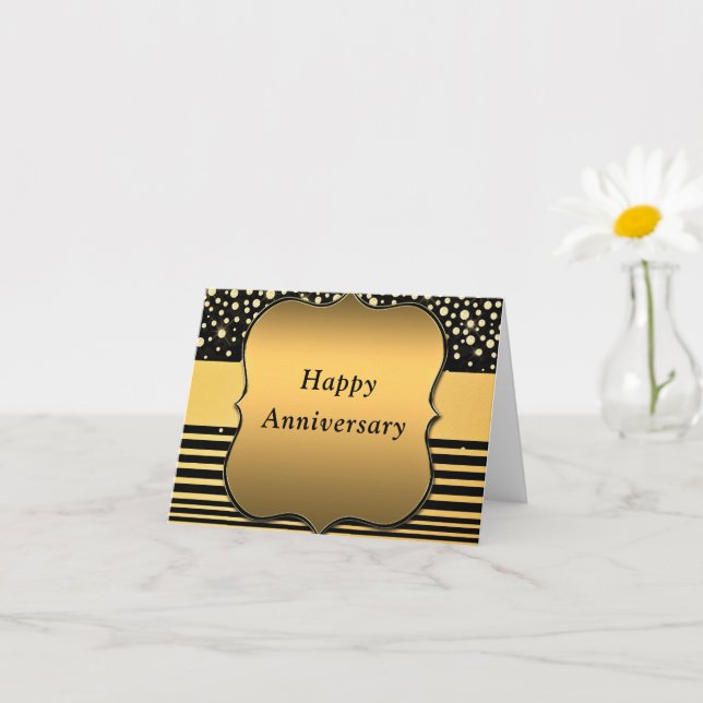 Anniversary Card with Black Gold Glitter Sparkly (Small Plant)