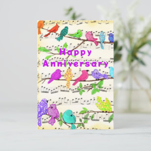 Anniversary Card with Colourful Musical Birds