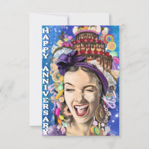 Anniversary Card with Happy Woman - Funny