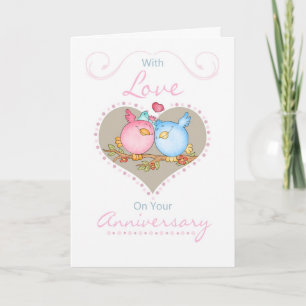 Anniversary Card With Two Loving Birds - Anniversa