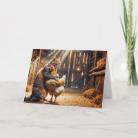 Anniversary Cat Hugging a Farm Chicken