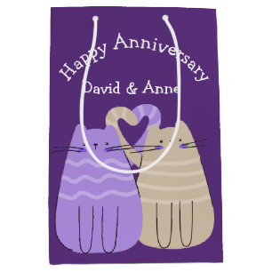 Anniversary Cats on Purple Medium Gift Bag