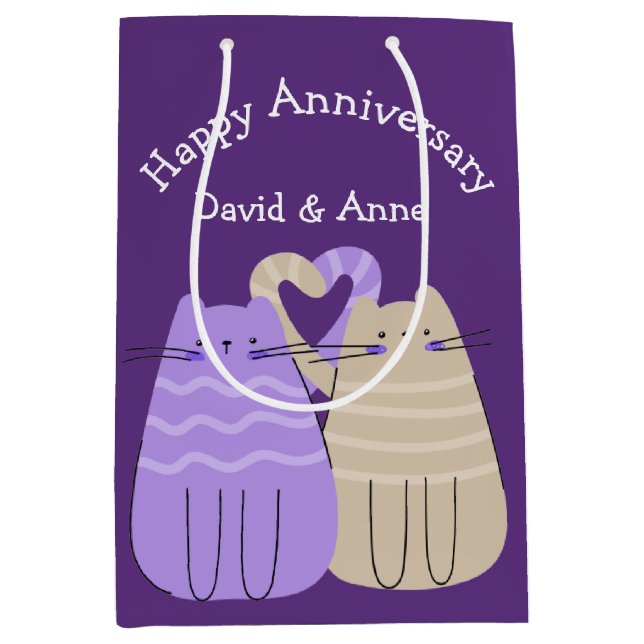 Anniversary Cats on Purple Medium Gift Bag (Front)