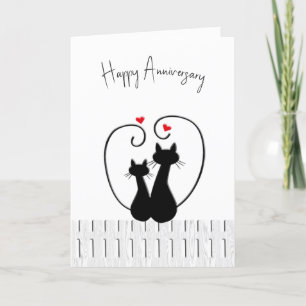 Anniversary Cats With Hearts On Fence Card