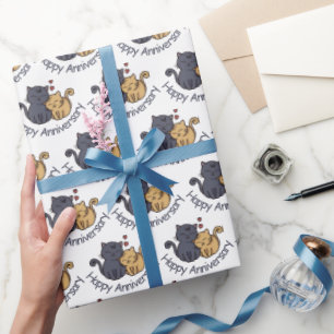 Anniversary Cats with Hearts Wrapping Paper