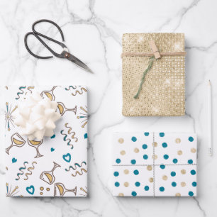 Anniversary Celebration Patterns Blue/Gold ID723 Wrapping Paper Sheet