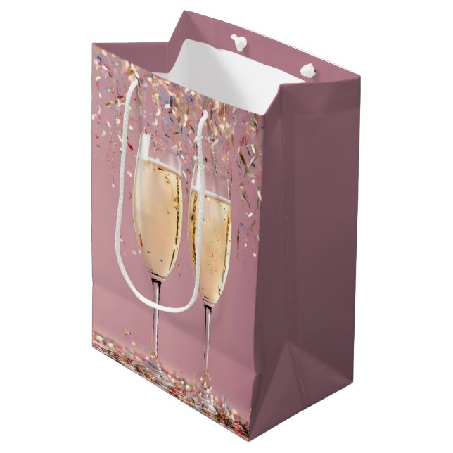 Anniversary Champagne and Confetti Medium Gift Bag (Front Angled)
