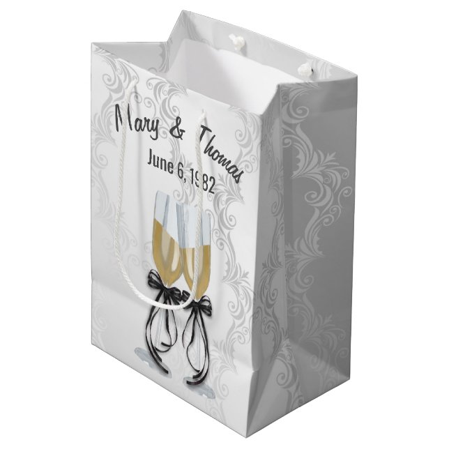 Anniversary Champagne Toast On Damask Medium Gift  Medium Gift Bag (Front Angled)