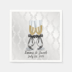 Anniversary Champagne Toast On Damask Napkin