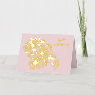 Anniversary Cherry Blossoms on Pink Foil Holiday Card