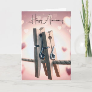 Anniversary Clothespins On a Clothesline Card
