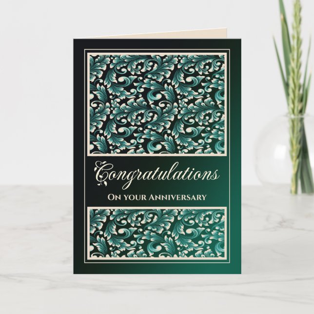 Anniversary Congratulations Damask Green Card (Front)