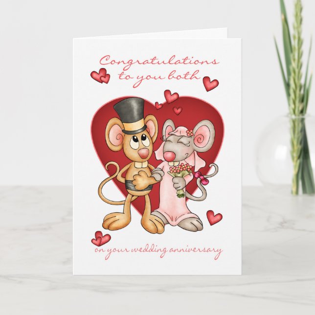 anniversary congratulations to you both - cute mic card (Front)