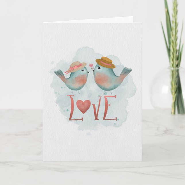 Anniversary Congratulations Watercolor LOVE Birds  Card (Front)