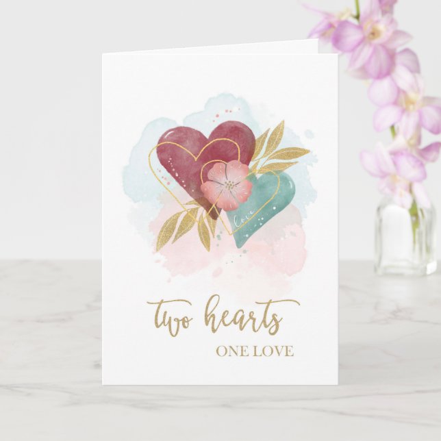 Anniversary Congratulations Watercolor Two Hearts Card (Orchid)
