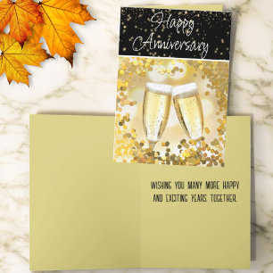 Anniversary Couple Celebration Champagne Flutes Card