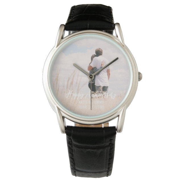 Anniversary custom photo modern stylish wedding watch (Front)