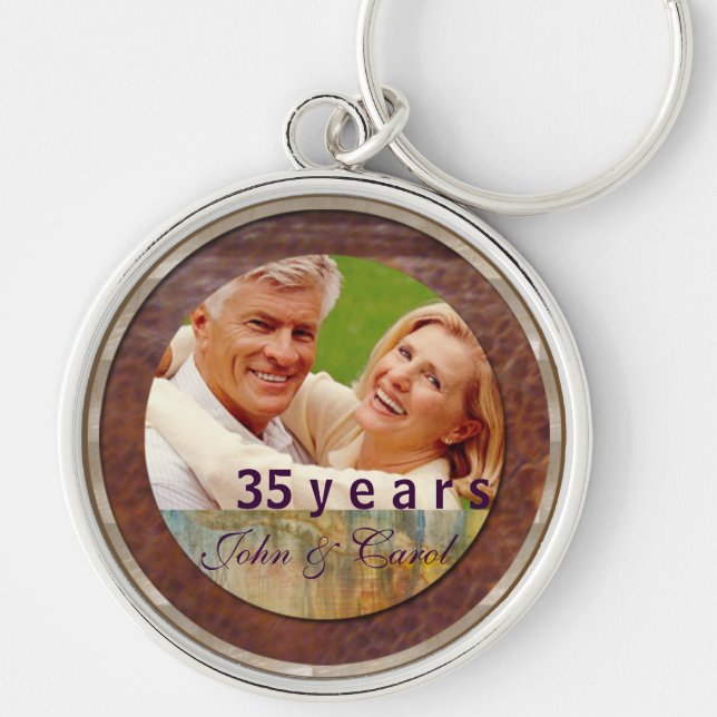 Anniversary customisable leather and silver key ring (Front)