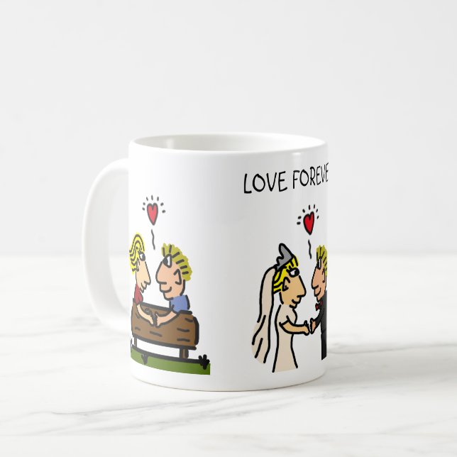 Anniversary Cute Couple 🎉 Aging Together Cartoon Coffee Mug (Front Left)