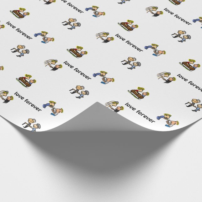 Anniversary Cute Couple 🎉 Aging Together Cartoon Wrapping Paper (Corner)