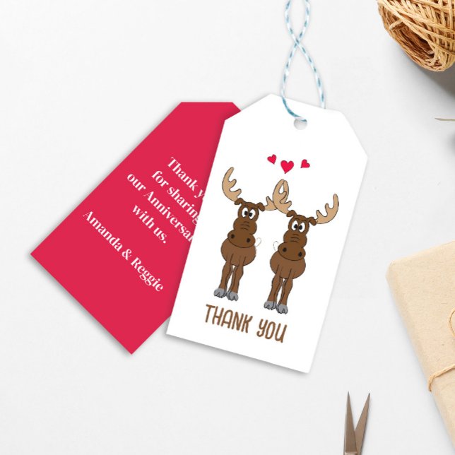 Anniversary Cute Moose Personalised Gift Tags (Cute Moose Anniversary Gift Tag. )