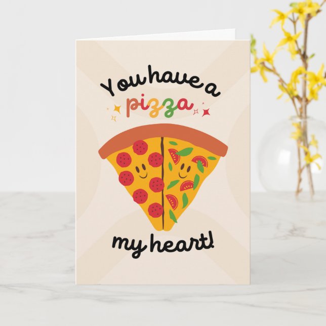 Anniversary Cute Pizza Illustration  Card (Yellow Flower)