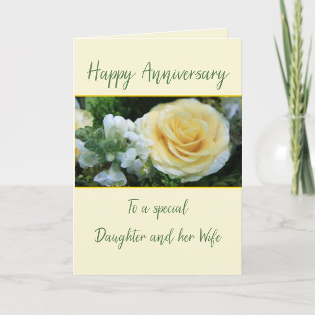Anniversary Daughter and Wife Yellow Rose Card (Front)