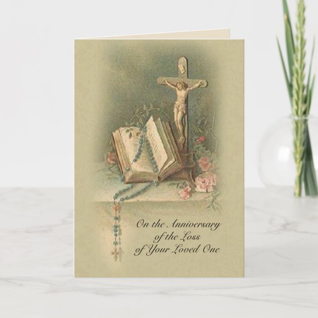 Anniversary Death Loss Loved One Crucifix Rosary Card (Front)