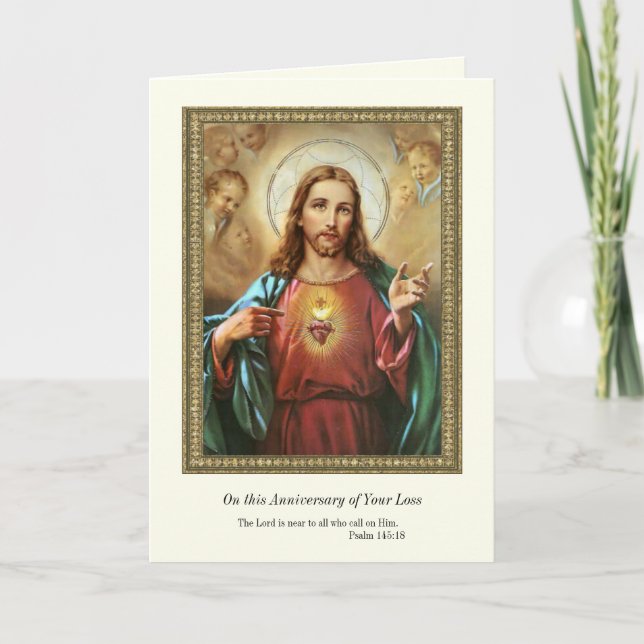 Anniversary Death Loss Loved Sacred Heart Card (Front)