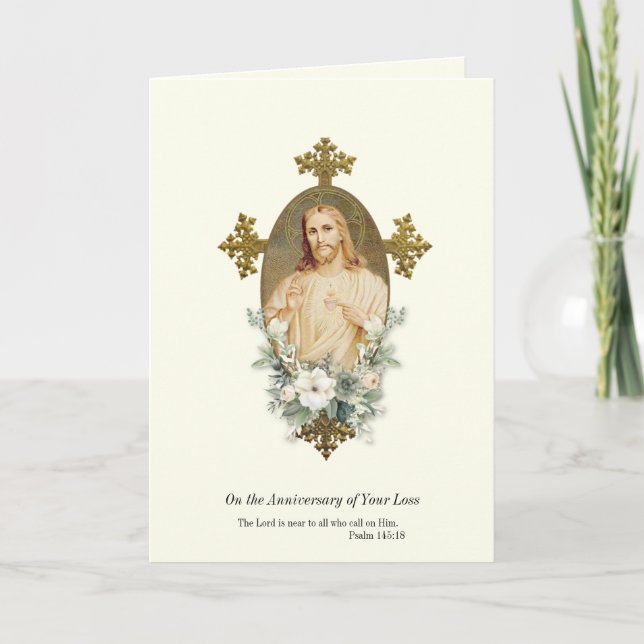 Anniversary Death Loss Loved Sacred Heart Jesus Card (Front)