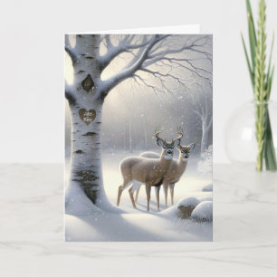Anniversary Deer With Birch Tree Heart and Names Card